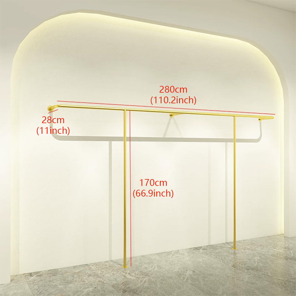 JELIMATE Wall-Mounted Gold Garment Display Rack for Boutique Clothing Store, Space-Saving