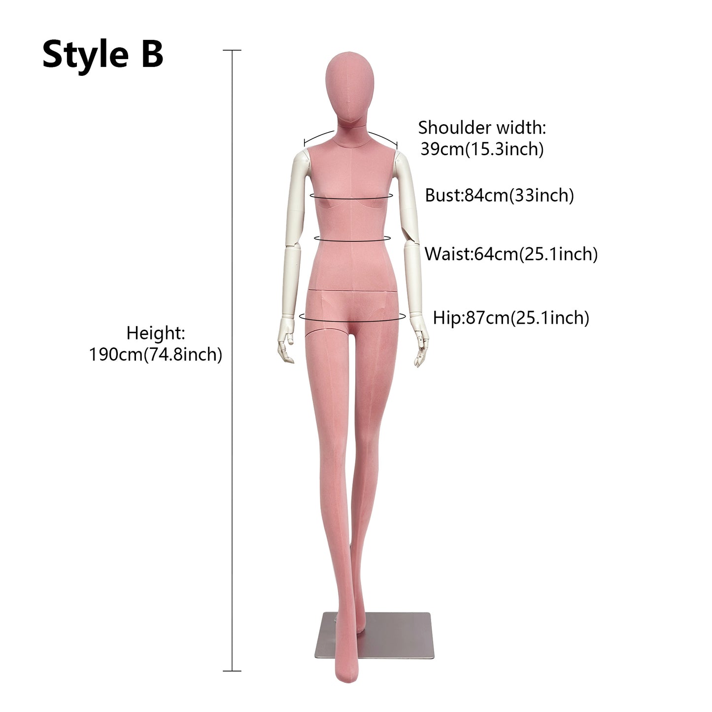 JELIMATE Pink Suede Female Mannequin - Bridal Boutique Wedding Dress Display