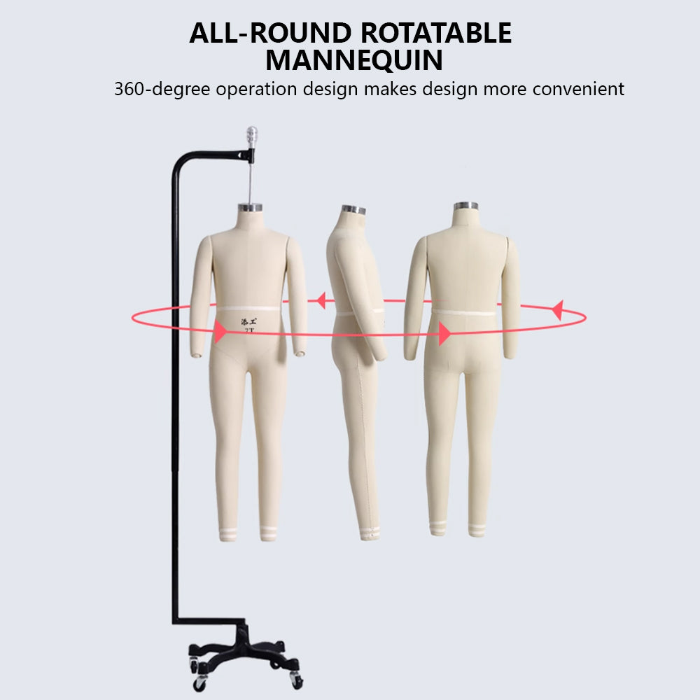 Kids Full-Body Pinnable Dress Form - Adjustable Height Tailor Dummy for Sewing/Retail Display (0-8 Years)
