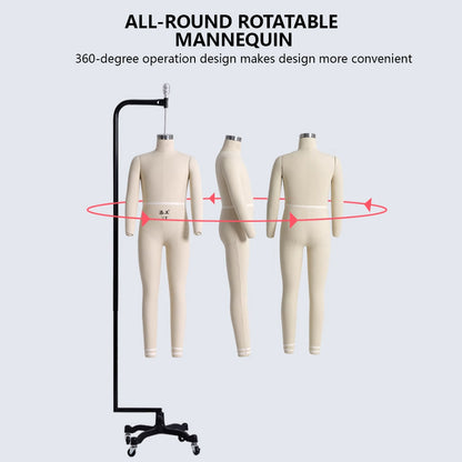 Kids Full-Body Pinnable Dress Form - Adjustable Height Tailor Dummy for Sewing/Retail Display (0-8 Years)