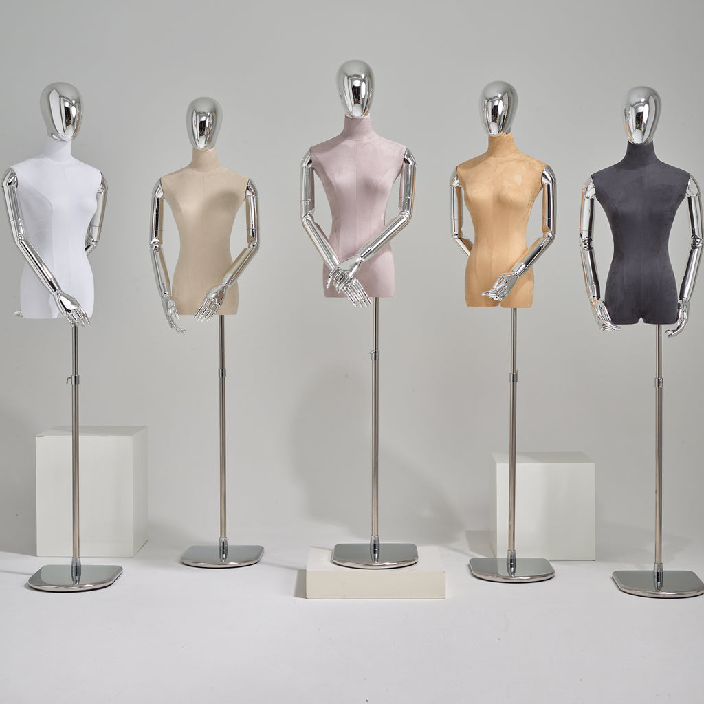 JELIMATE Luxury Female Velvet Mannequin Torso with Head & Gold Arms