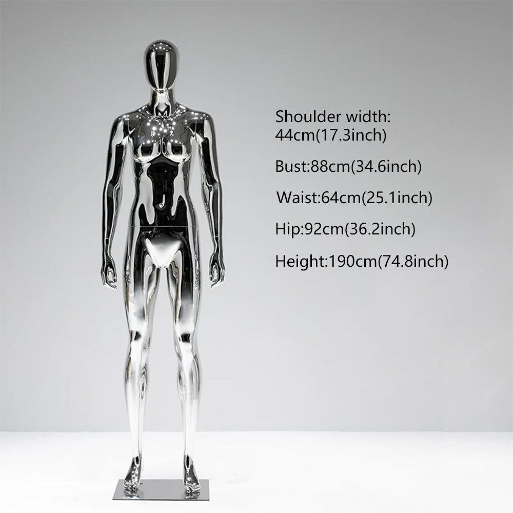 JELIMATE Mirror Silver Full Body Mannequin, Electroplated Male & Female Window Display