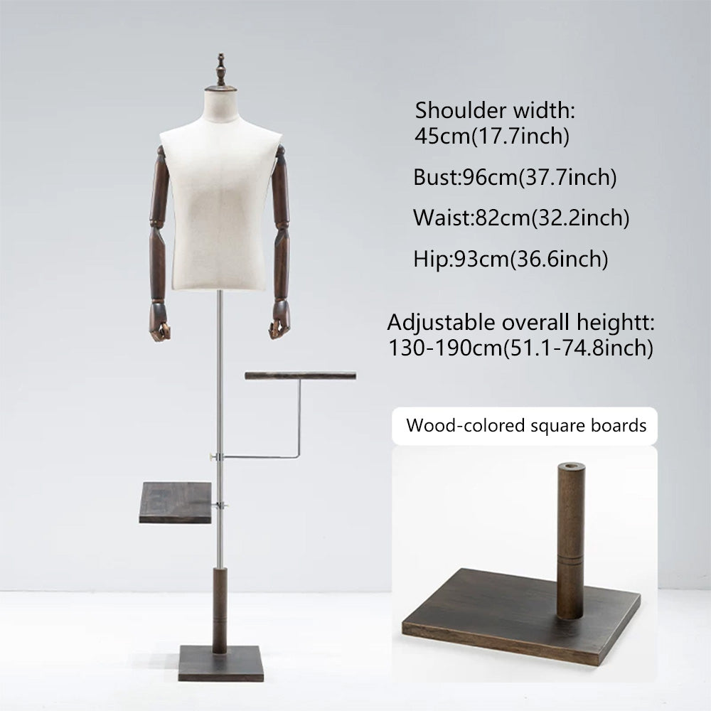 JELIMATE Male Mannequin Torso with Articulated Wooden Arms & Full Suit Display Stand