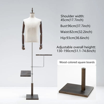 JELIMATE Male Mannequin Torso with Articulated Wooden Arms & Full Suit Display Stand