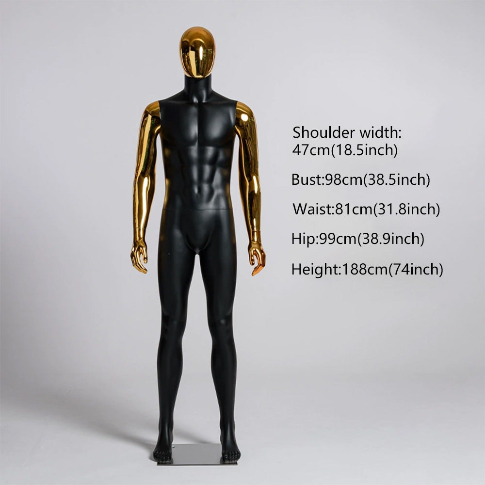 JELIMATE Matte Black Muscular Male Mannequin, Gold/Silver for Menswear Store Display