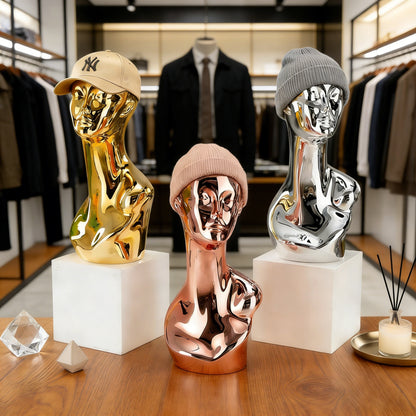 Electroplated Mannequin Head Display Stand - Wig Hat Scarf Jewelry Display Prop for Retail Stores