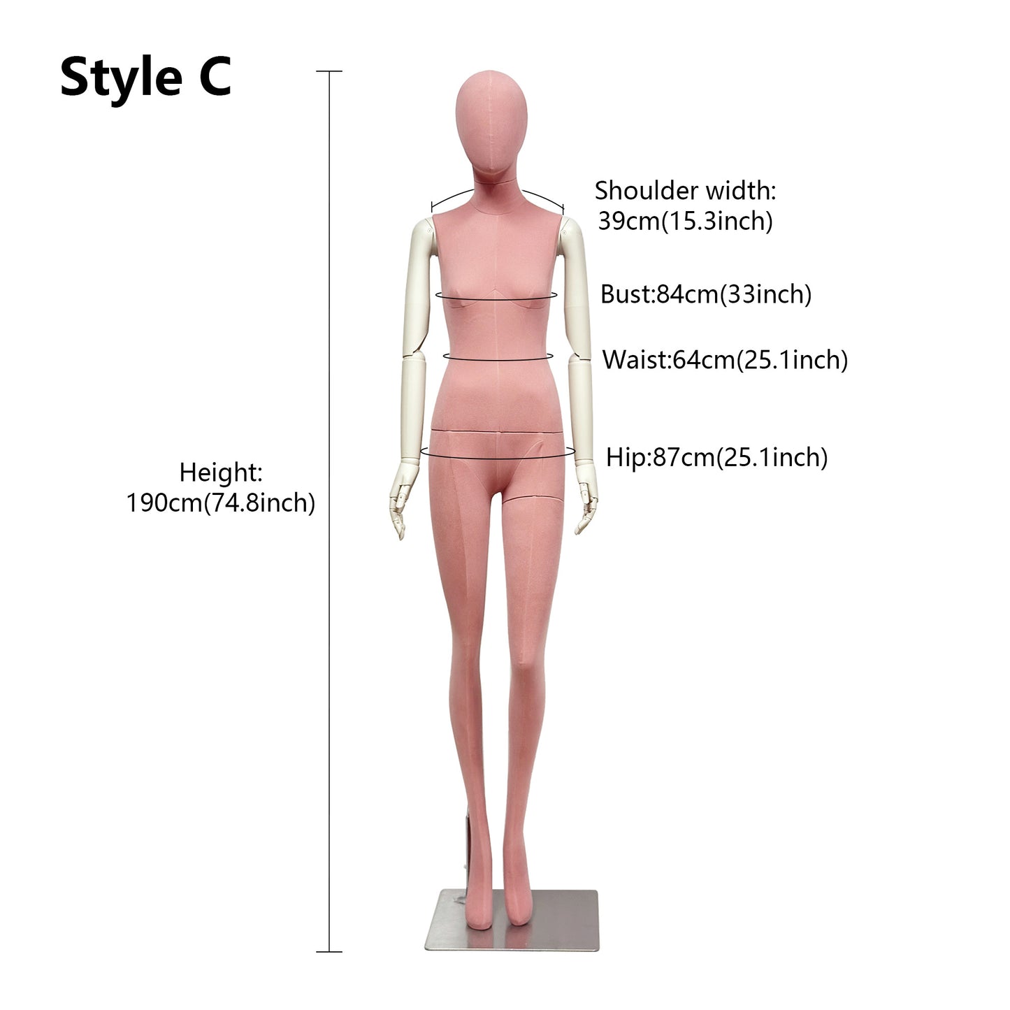 JELIMATE Pink Suede Female Mannequin - Bridal Boutique Wedding Dress Display