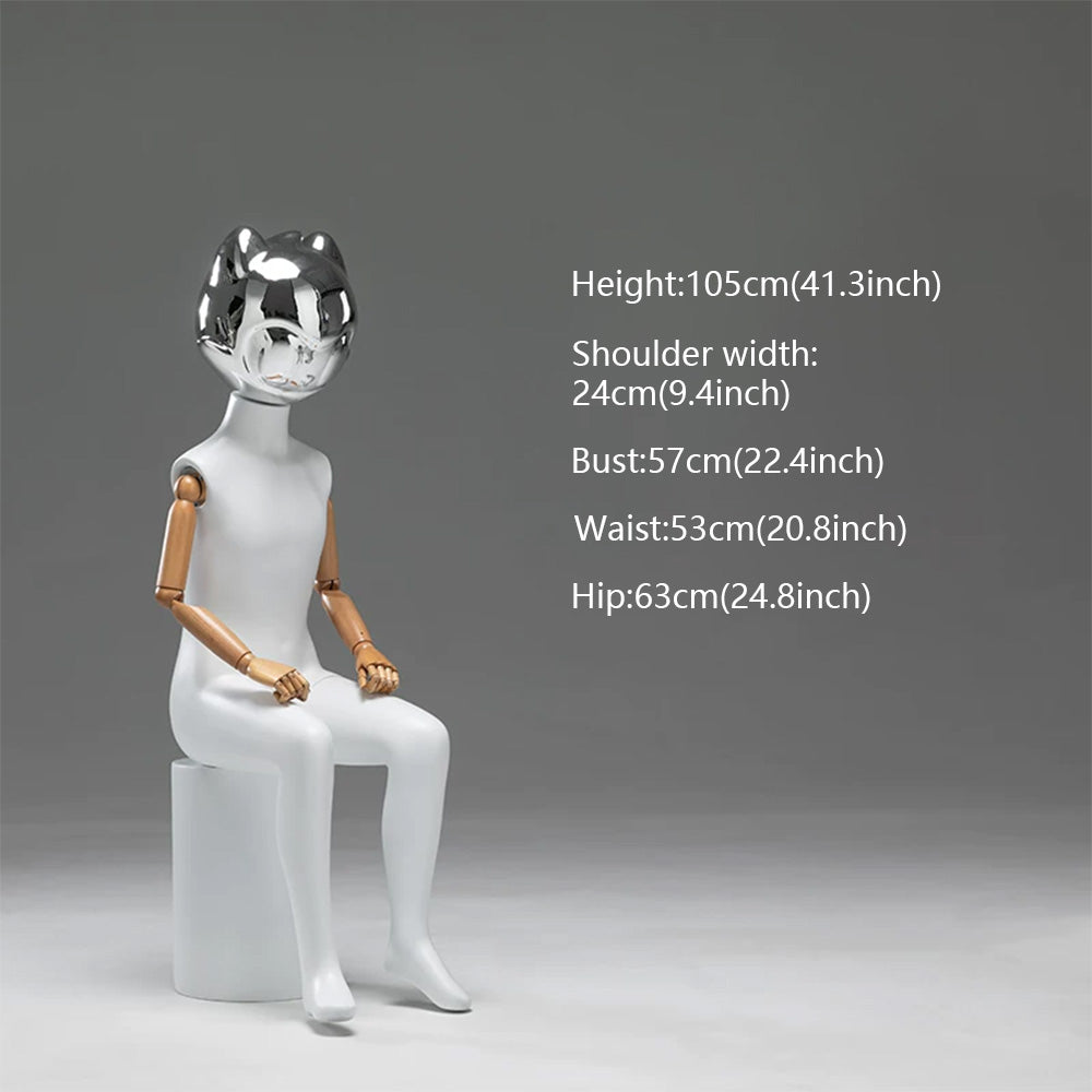 JELIMATE Kids Full Body Mannequin Chrome Anime Cat Head Children Clothing Display