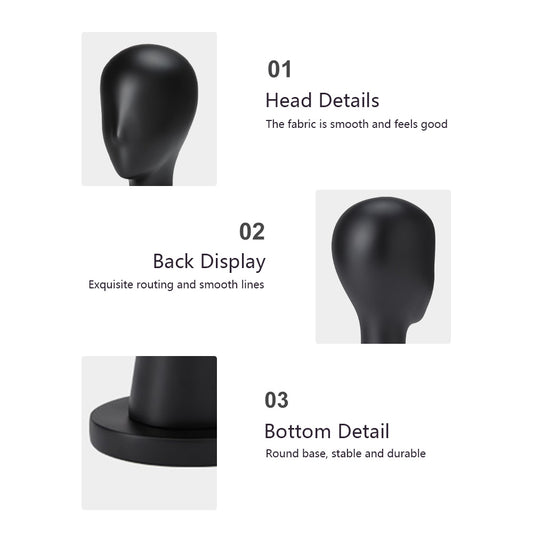 Luxury Black Fiberglass Mannequin Head - Jewelry & Wig Display Stand