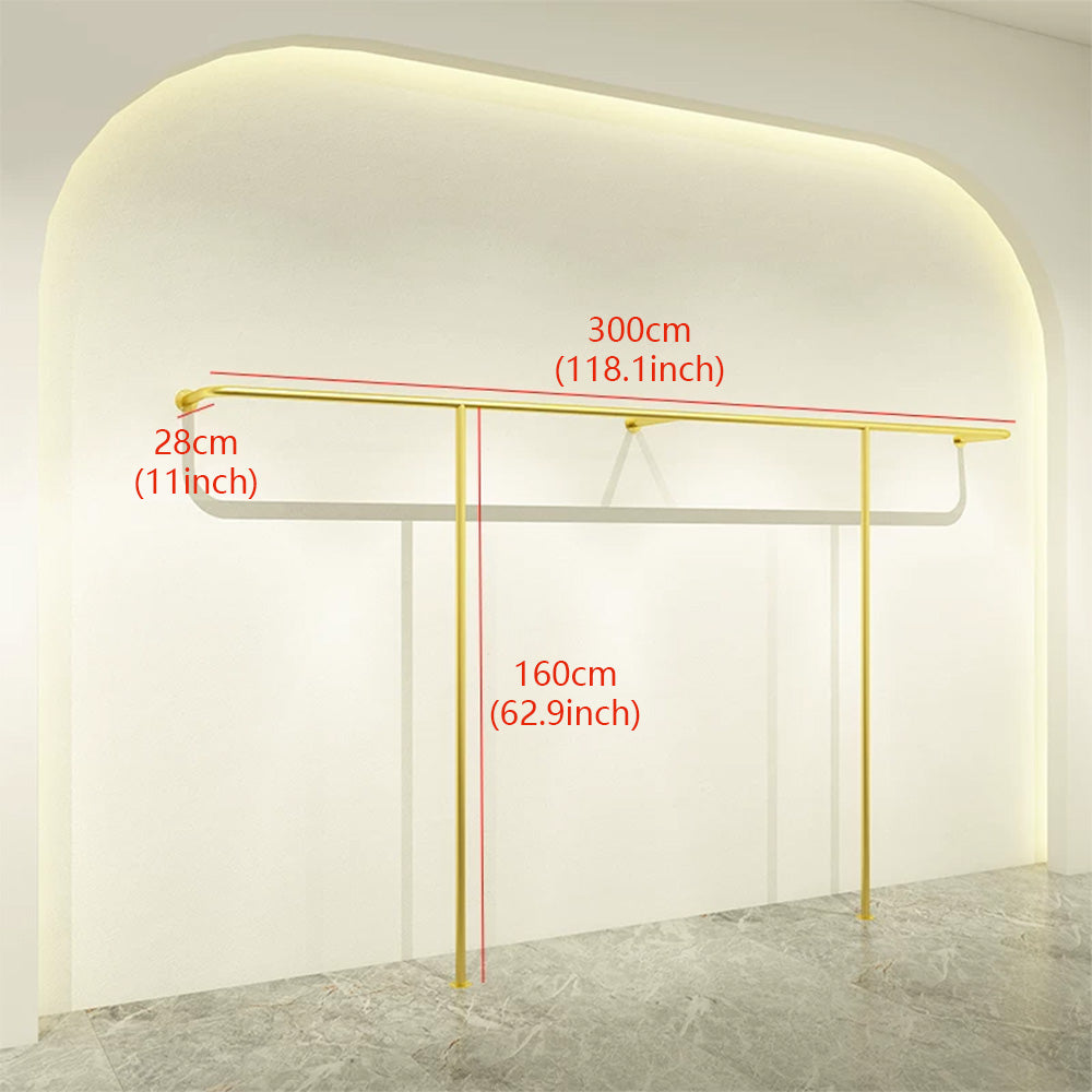 JELIMATE Wall-Mounted Gold Garment Display Rack for Boutique Clothing Store, Space-Saving