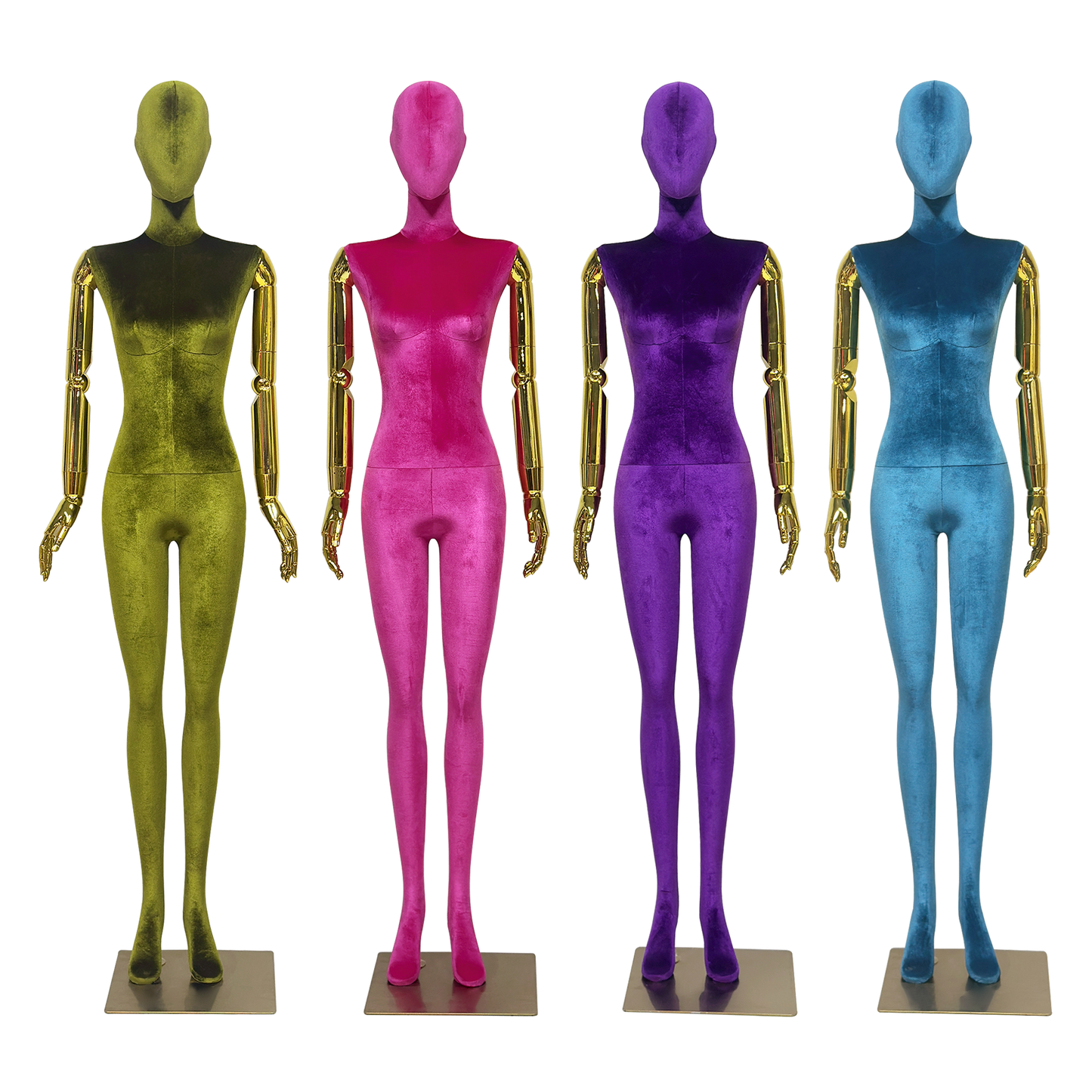 JELIMATE Velvet Female Mannequin Full Body with Gold Poseable Arms, Boutique Display