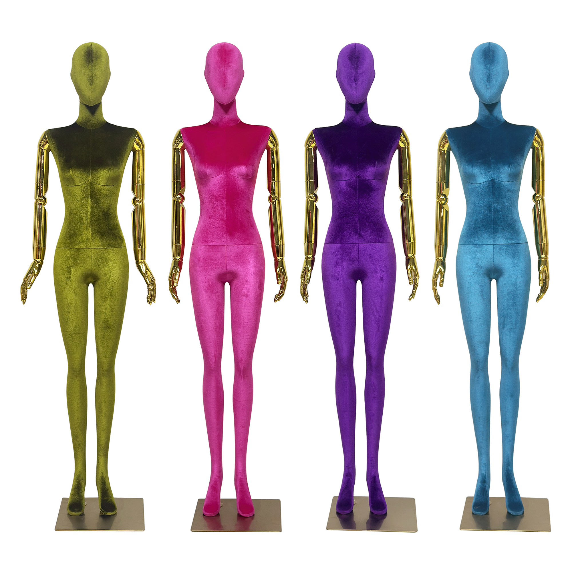 JELIMATE Velvet Female Mannequin Full Body with Gold Poseable Arms, Boutique Display