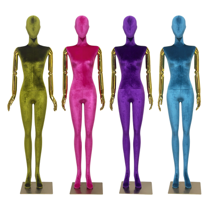 JELIMATE Velvet Female Mannequin Full Body with Gold Poseable Arms, Boutique Display