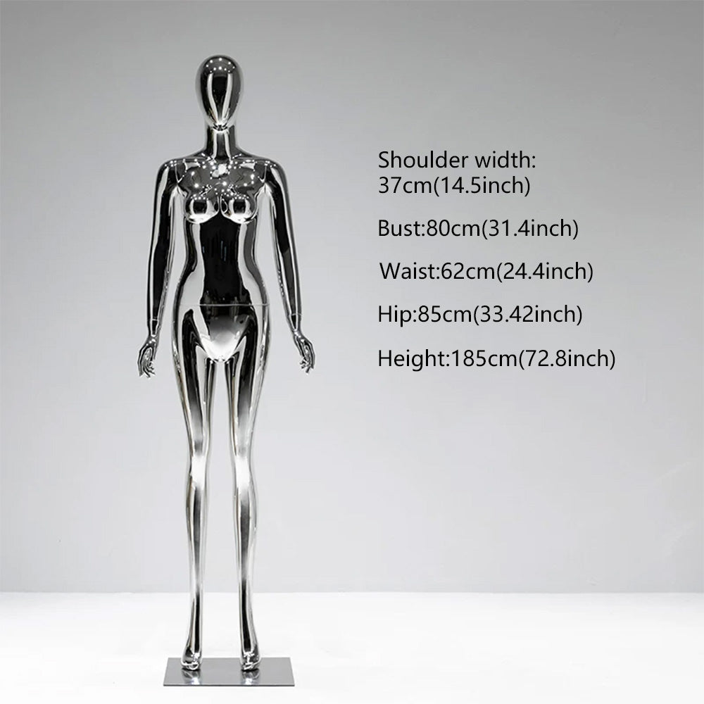 JELIMATE Mirror Silver Full Body Mannequin, Electroplated Male & Female Window Display
