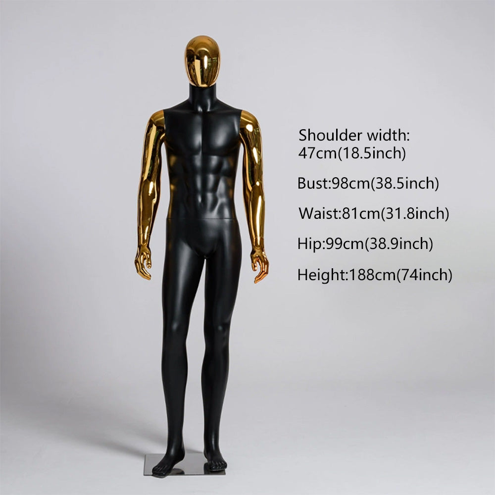 JELIMATE Matte Black Muscular Male Mannequin, Gold/Silver for Menswear Store Display