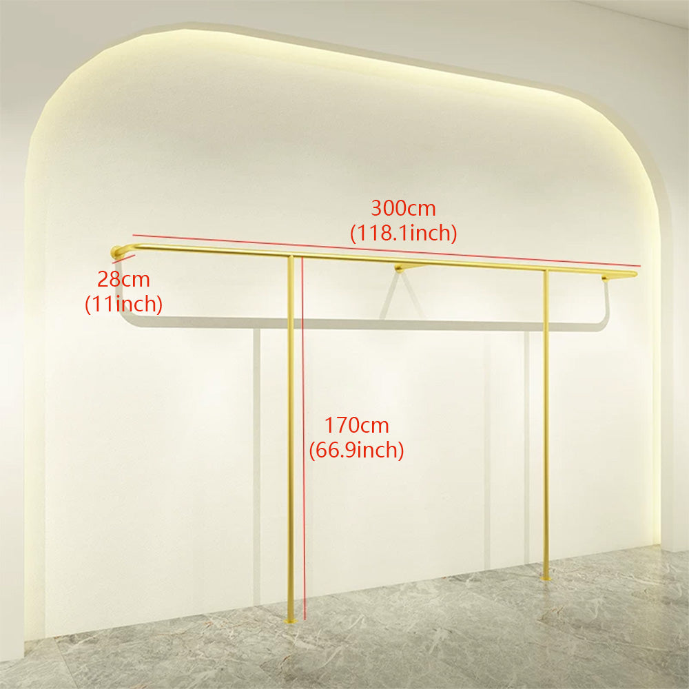 JELIMATE Wall-Mounted Gold Garment Display Rack for Boutique Clothing Store, Space-Saving