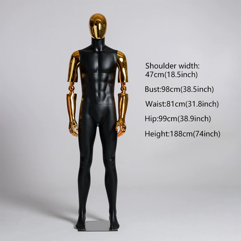 JELIMATE Matte Black Muscular Male Mannequin, Gold/Silver for Menswear Store Display