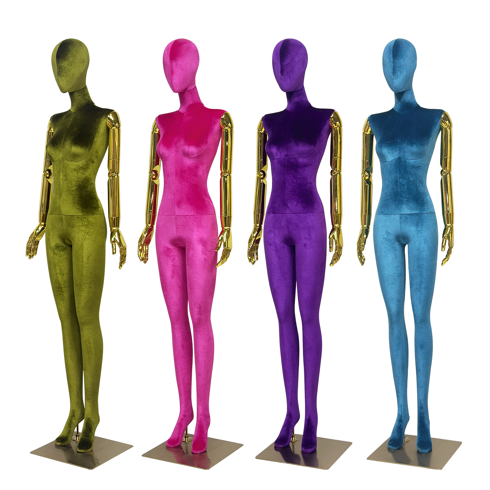 JELIMATE Velvet Female Mannequin Full Body with Gold Poseable Arms, Boutique Display
