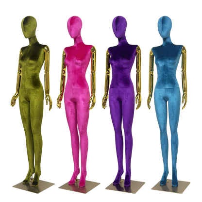 JELIMATE Velvet Female Mannequin Full Body with Gold Poseable Arms, Boutique Display