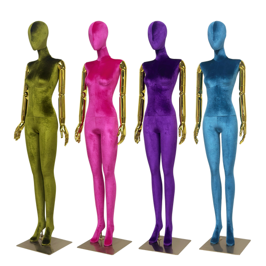 JELIMATE Velvet Female Mannequin Full Body with Gold Poseable Arms, Boutique Display