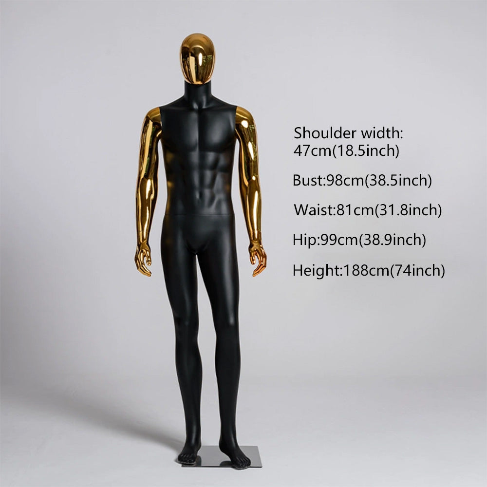JELIMATE Matte Black Muscular Male Mannequin, Gold/Silver for Menswear Store Display