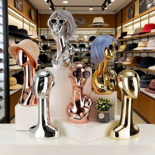Electroplated Mannequin Head Display Stand - Wig Hat Scarf Jewelry Display Prop for Retail Stores