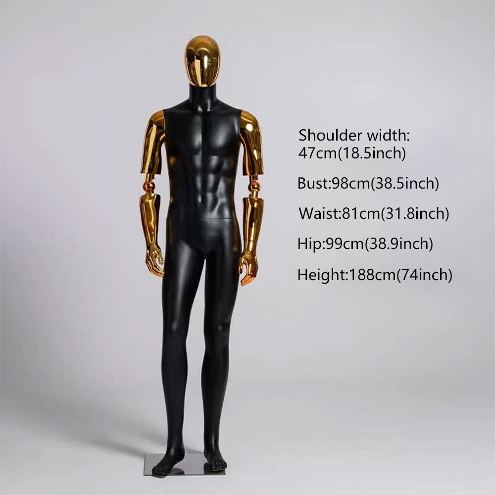 JELIMATE Matte Black Muscular Male Mannequin, Gold/Silver for Menswear Store Display