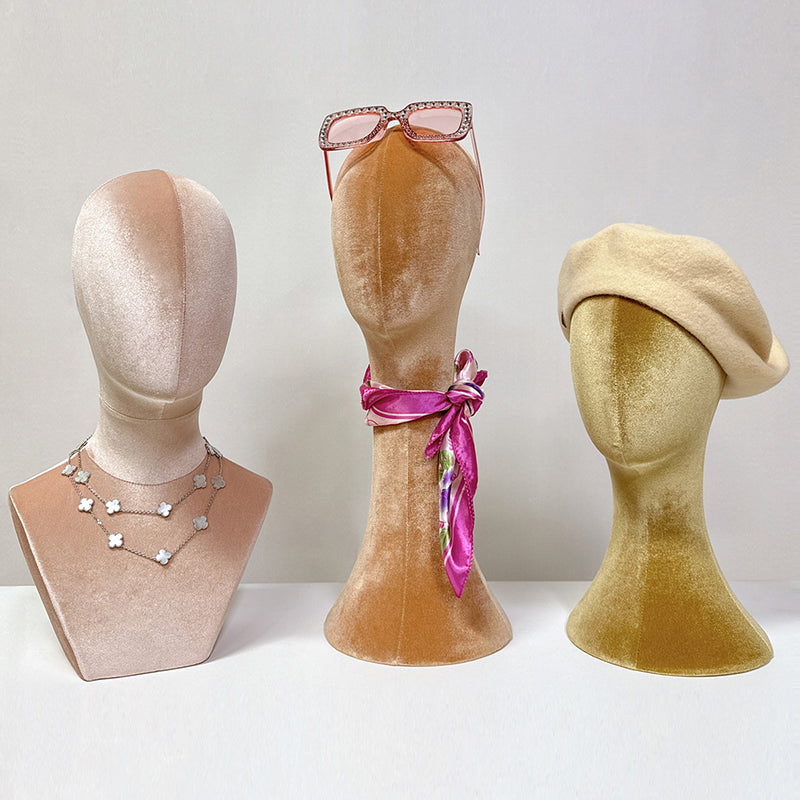 Jelimate Female Head Mannequin Head Display Form,Fully Pinnable Velvet Mannequin Head Dress Form Hat Display Stand,Headband Headphone Sunglasses Scarf Jewelry Wig Display Head Model