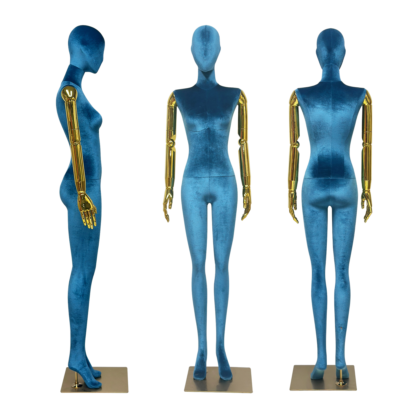 JELIMATE Velvet Female Mannequin Full Body with Gold Poseable Arms, Boutique Display
