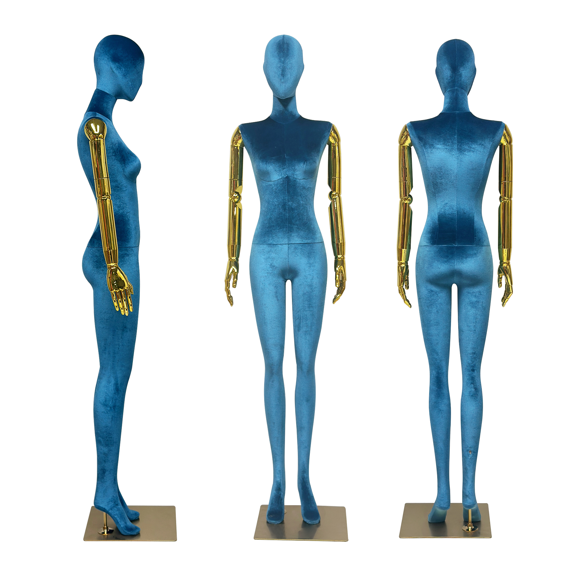 JELIMATE Velvet Female Mannequin Full Body with Gold Poseable Arms, Boutique Display