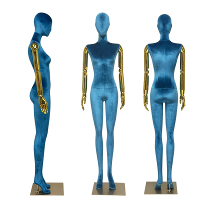 JELIMATE Velvet Female Mannequin Full Body with Gold Poseable Arms, Boutique Display