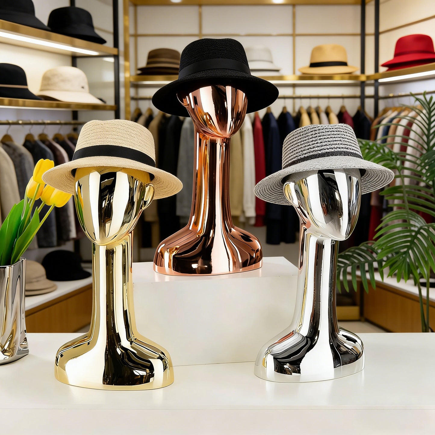 Electroplated Mannequin Head Display Stand - Wig Hat Scarf Jewelry Display Prop for Retail Stores