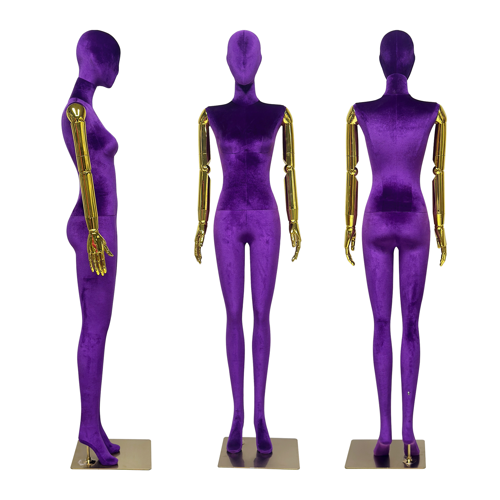 JELIMATE Velvet Female Mannequin Full Body with Gold Poseable Arms, Boutique Display