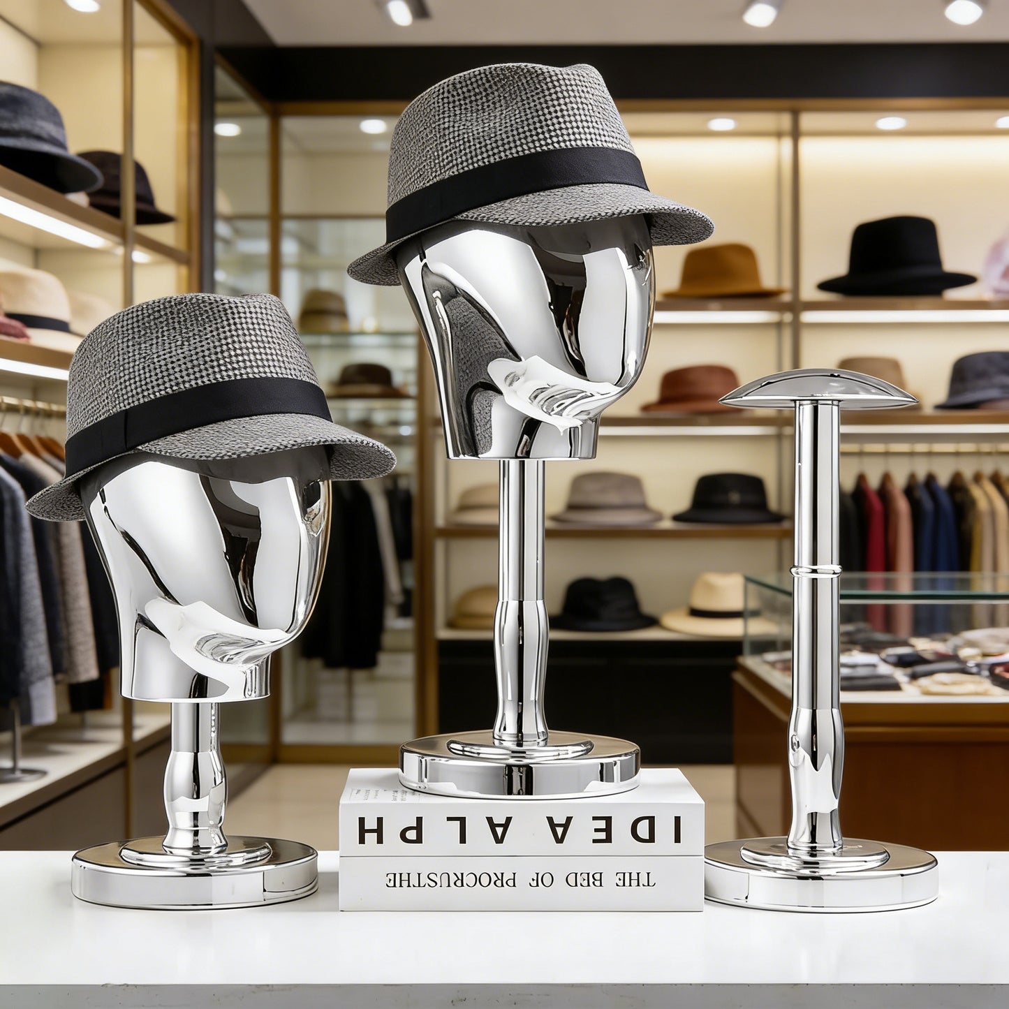 Premium Electroplated Hat Display Stand | Modular Mannequin Head Rack for Retail & Home