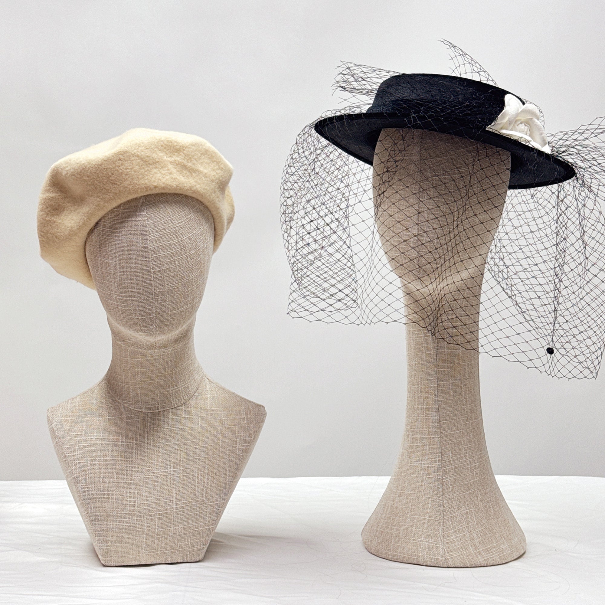 Full Pinnable Bamboo Linen Mannequin Head | Vintage Display Head Form