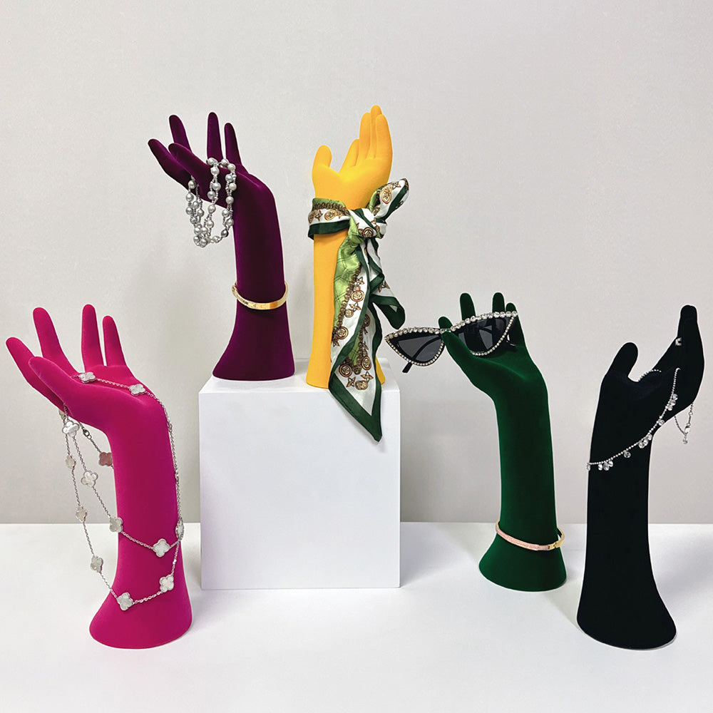 JELIMATE Luxury Colorful Velvet Mannequin Hand Display Model,Female Mannequin Hand Jewelry Display Stand,Scarf Sunglasses Necklace Ring Display Hand Dress Form