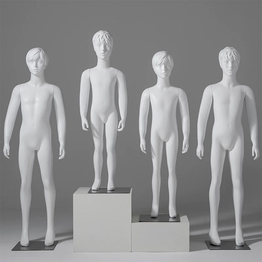 JELIMATE Child & Teen Full Body Mannequin with Face | Matte White Kids Display