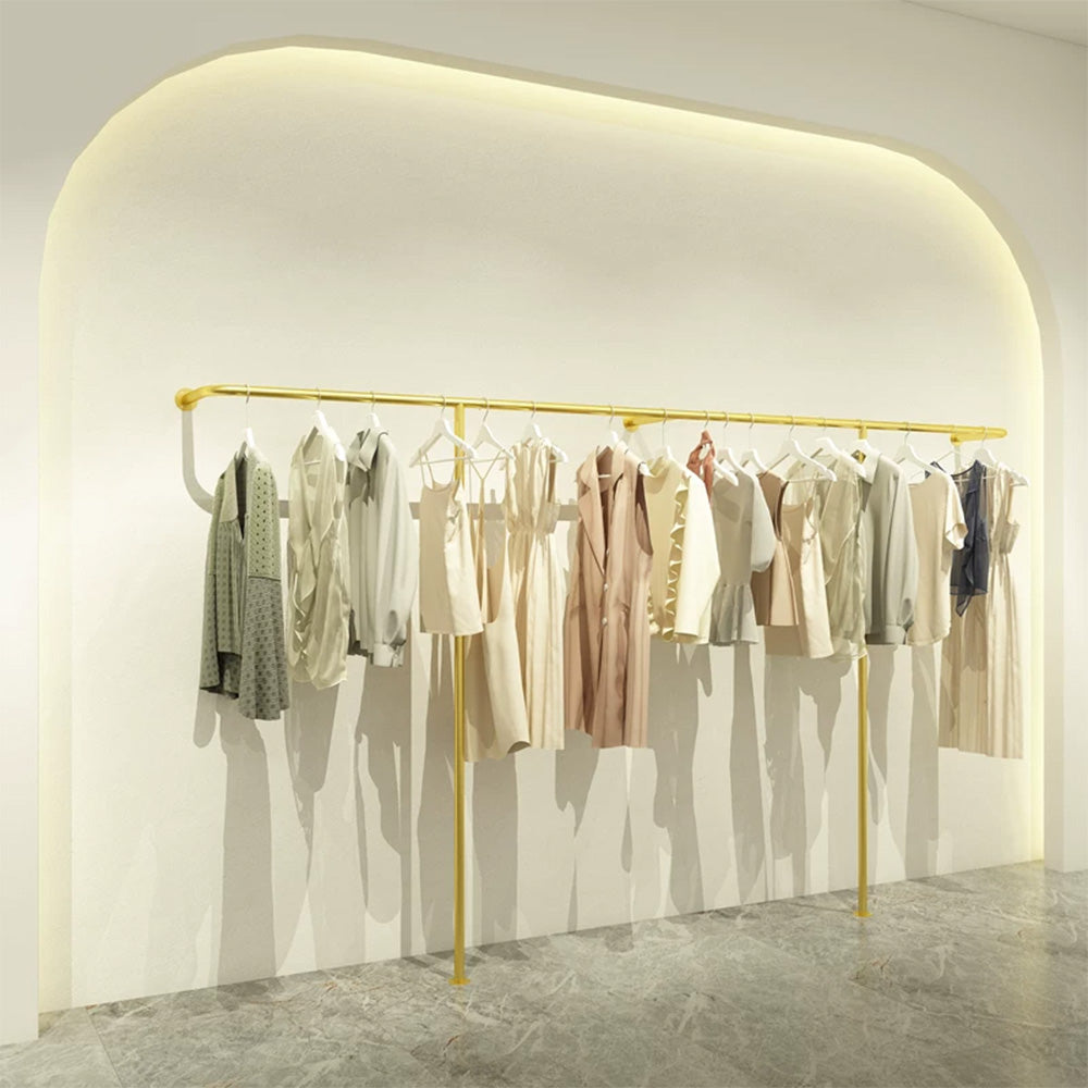 JELIMATE Wall-Mounted Gold Garment Display Rack for Boutique Clothing Store, Space-Saving