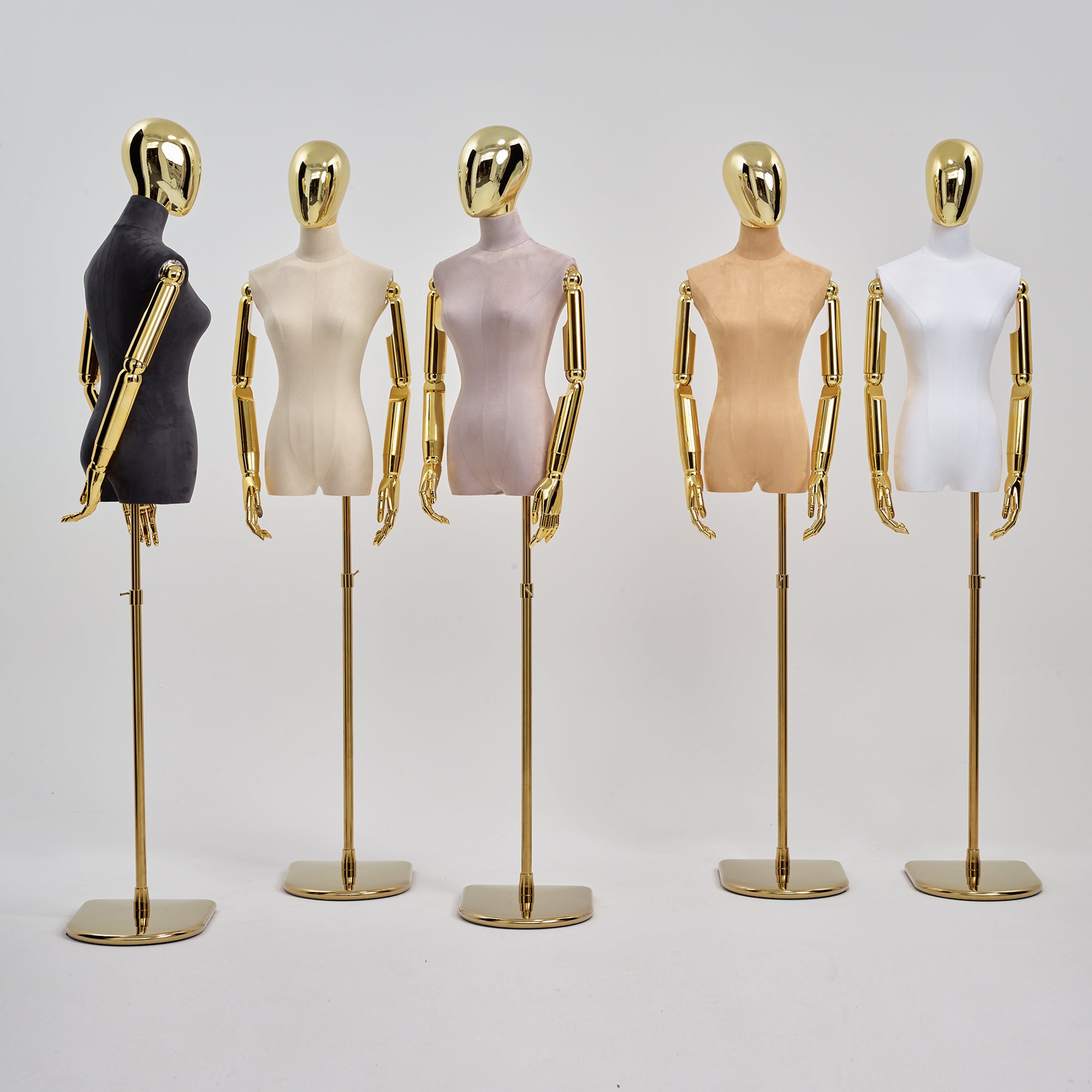 JELIMATE Luxury Female Velvet Mannequin Torso with Head & Gold Arms