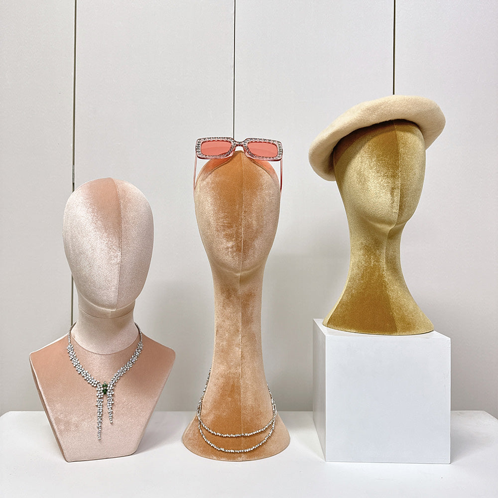 Jelimate Female Head Mannequin Head Display Form,Fully Pinnable Velvet Mannequin Head Dress Form Hat Display Stand,Headband Headphone Sunglasses Scarf Jewelry Wig Display Head Model
