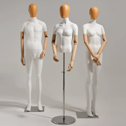 White Fiberglass Full & Half Body mannequin with Wooden Arms and hand - JELIMATE Premium Mannequin Set
