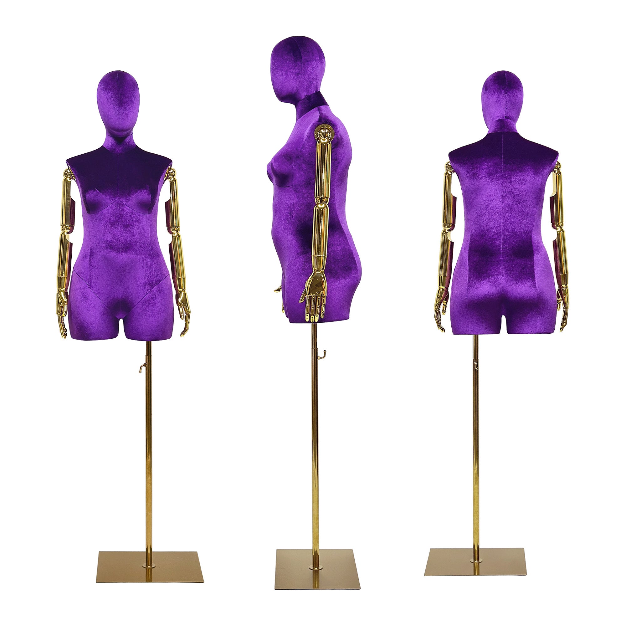 Velvet Display Form - Luxury Plus Size Female Mannequin Torso with Gold Arms | JELIMATE