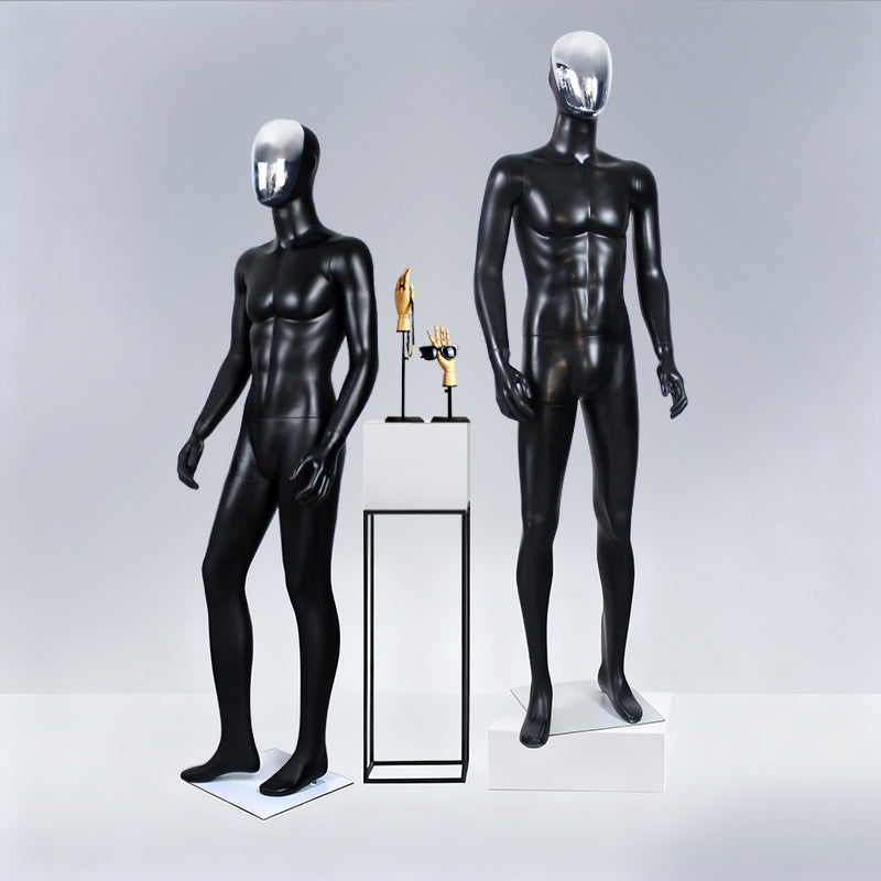 JELIMATE Premium Full-Body Male Mannequin - Silver Electroplated Head & Hands | Black Fiberglass Display