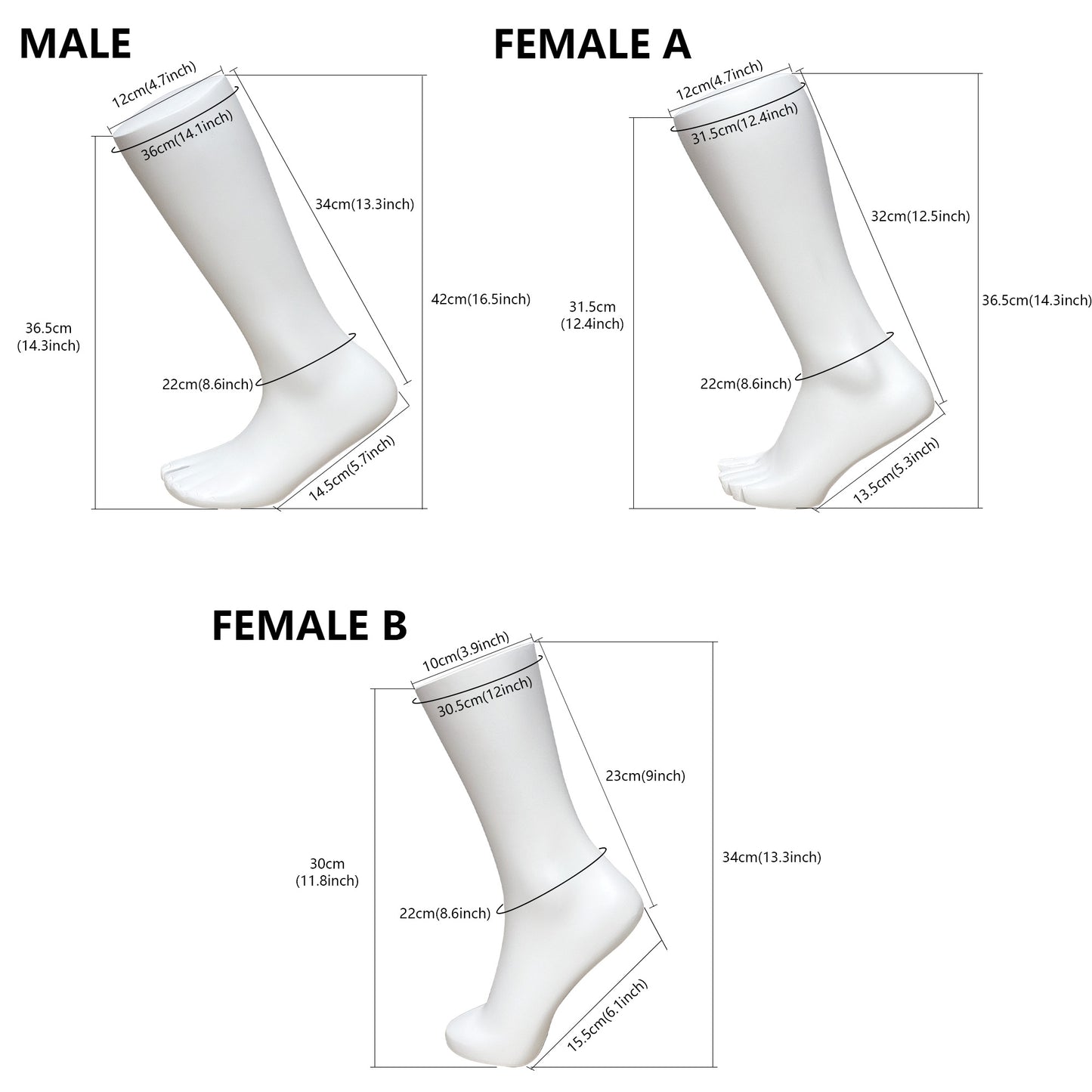 Mannequin Foot Display Props | Male Female Kids Fiberglass Foot Model for Sock & Shoe Store