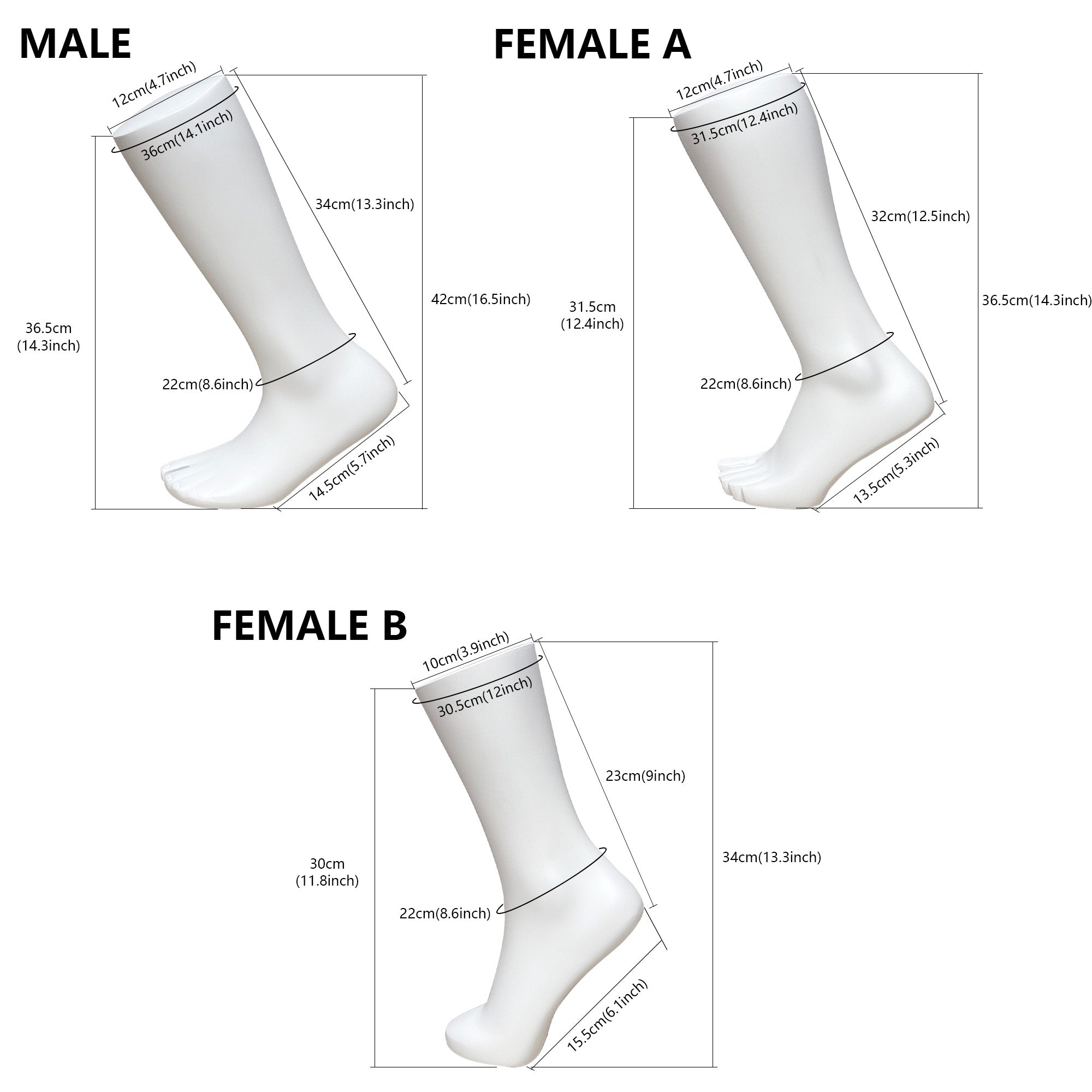 Mannequin Foot Display Props | Male Female Kids Fiberglass Foot Model for Sock & Shoe Store