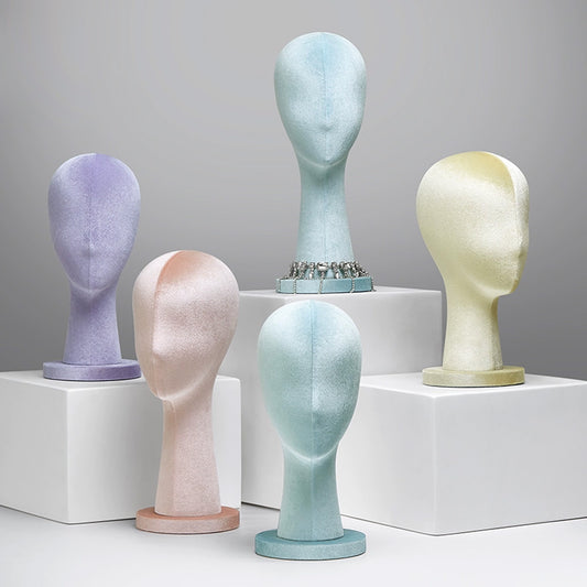 Jelimate Female Mannequin Head in Milk Purple Velvet for Wig and Jewelry Display.