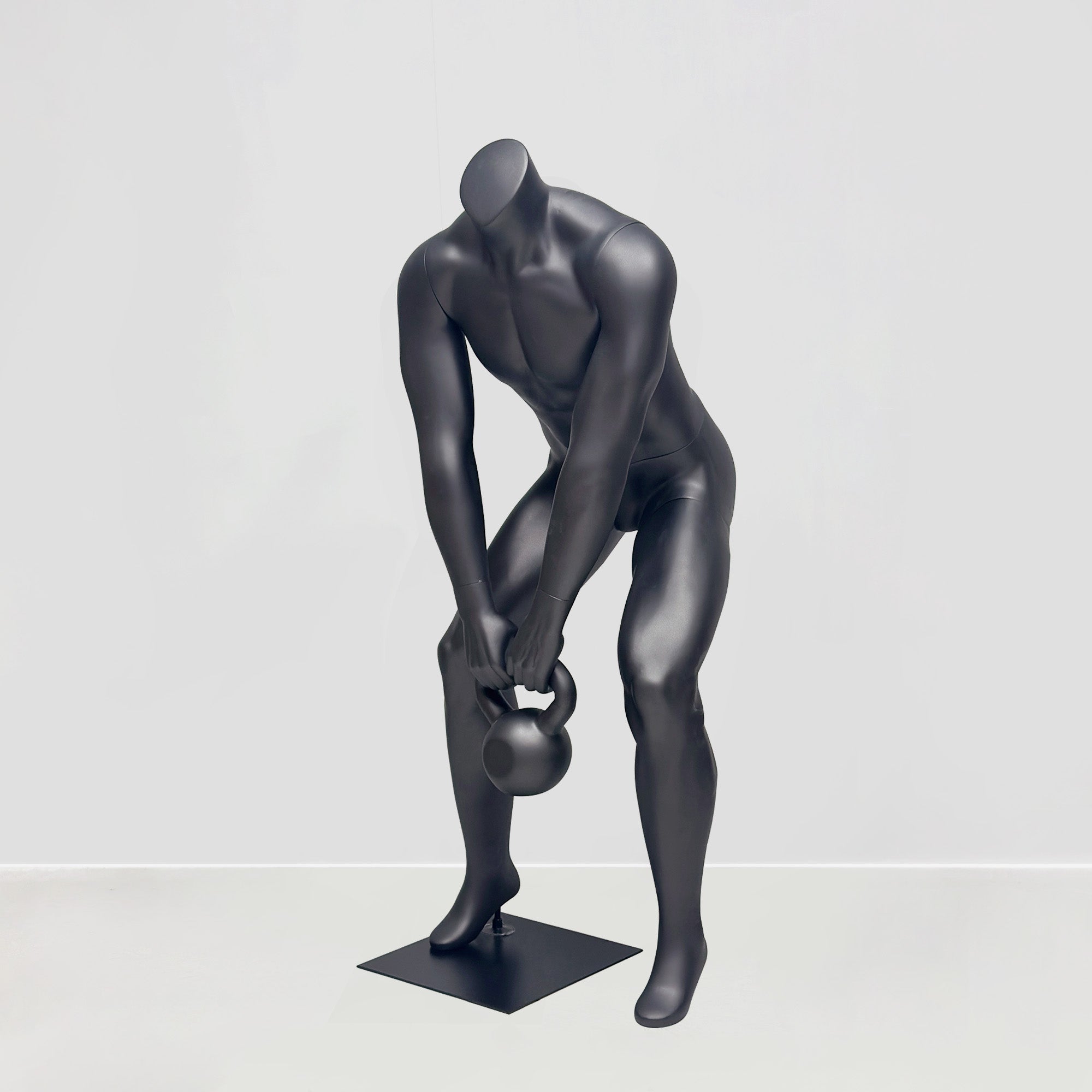Athletic Kettlebell Pose Headless Male Mannequin - Full Body Sports Display for Gym & Retail