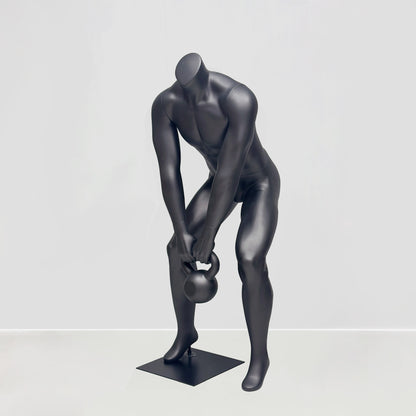 Athletic Kettlebell Pose Headless Male Mannequin - Full Body Sports Display for Gym & Retail