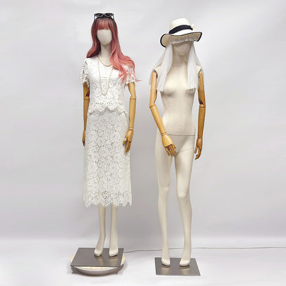 Jelimate Realistic Female Full Body Mannequin Dress Form,Upper Body Wraping Linen Fabric Bottom Painting Leg,White Beige Mannequin Female Full Body Model,Female Full Body Display Mannequin