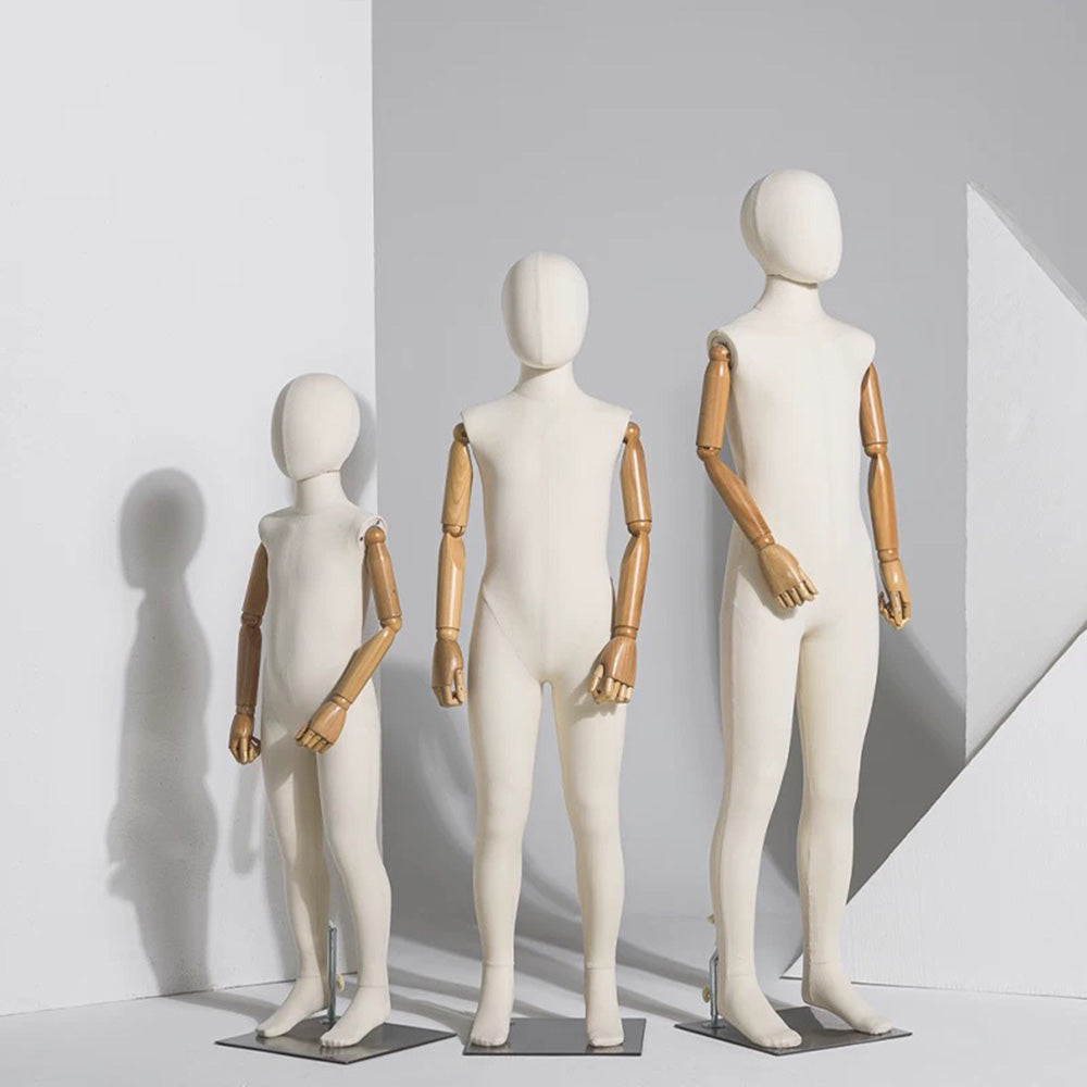 Jelimate Child Full Body Mannequin Dress Form,Window Display Children Full Body Model,Linen Fabric Mannequin Torso with Wooden Hands,Clothing Store Clothes Display Mannequin Kid Display Model